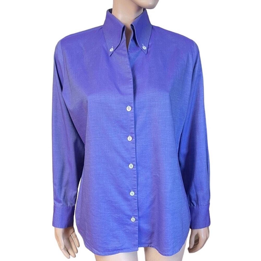 Antonelli Solid Color Button Down Shirt Blouse Size 48 100% Cotton Retro Collar